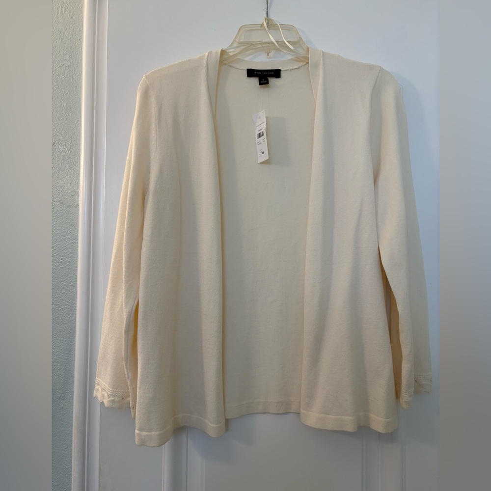 Ann Taylor Cream Women's Open Cardigan